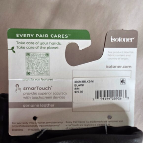 Isotoner Women's Black Genuine Leather Gloves Size S/M - Picture 3 of 3